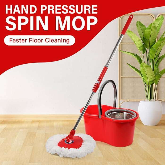 Spin Mop and Bucket with Wringer Set, 360° Spinning Mop and Bucket System with Double Cotton Tip Replacement Heads and Stainless Steel Adjustable Handle for Floor Cleaning (20QT) - Image 3