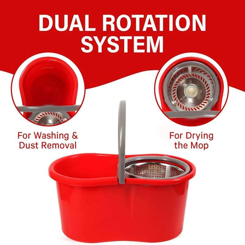 Spin Mop and Bucket with Wringer Set, 360° Spinning Mop and Bucket System with Double Cotton Tip Replacement Heads and Stainless Steel Adjustable Handle for Floor Cleaning (20QT) - Image 4