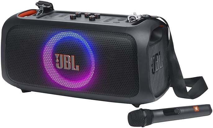 JBL PartyBox On-The-Go Essential - Portable Party Speaker with Built-in Lights and Wireless mic, Amazing JBL Pro Sound, IPX4 splashproof Protection, 6 Hours of Playtime, Convenient Shoulder Strap - Image 1