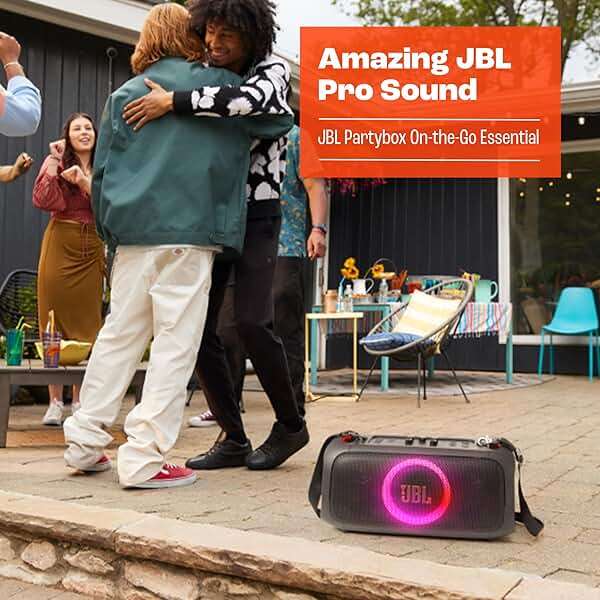 JBL PartyBox On-The-Go Essential - Portable Party Speaker with Built-in Lights and Wireless mic, Amazing JBL Pro Sound, IPX4 splashproof Protection, 6 Hours of Playtime, Convenient Shoulder Strap - Image 2