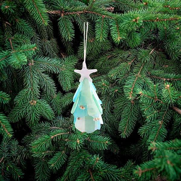 Sea Glass Christmas Tree Ornament, Holiday Decoration, Nautical Theme, 4.75 Inches - Image 2
