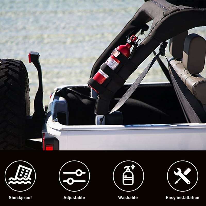Ohleats Roll Bar Fire Extinguisher Holder, Adjustable Fire Extinguisher Mount Strap with American Flag Pattern, Car Accessories Fixed Belt for Wrangler JK JKU TJ CJ Gladiator (Black) - Image 4