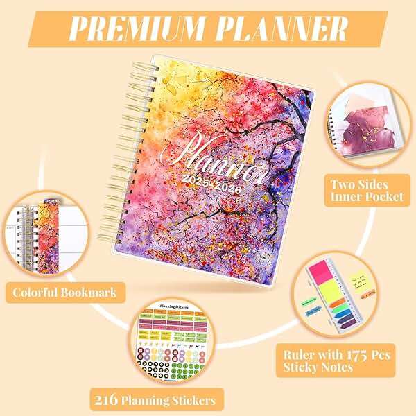 Planner 2026-2027, Large 18 Months Academic Daily Weekly Monthly Planner Yearly Agenda Jan. 2026–June. 2027, 7.9" x 9.8", Page Tabs, Separator Page, Pocket Folder, Bookmark, Stickers, Sticky Note Set - Image 4