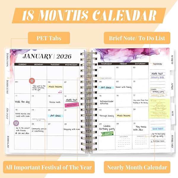 Planner 2026-2027, Large 18 Months Academic Daily Weekly Monthly Planner Yearly Agenda Jan. 2026–June. 2027, 7.9" x 9.8", Page Tabs, Separator Page, Pocket Folder, Bookmark, Stickers, Sticky Note Set - Image 5