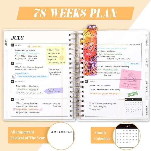 Planner 2026-2027, Large 18 Months Academic Daily Weekly Monthly Planner Yearly Agenda Jan. 2026–June. 2027, 7.9" x 9.8", Page Tabs, Separator Page, Pocket Folder, Bookmark, Stickers, Sticky Note Set - Image 6