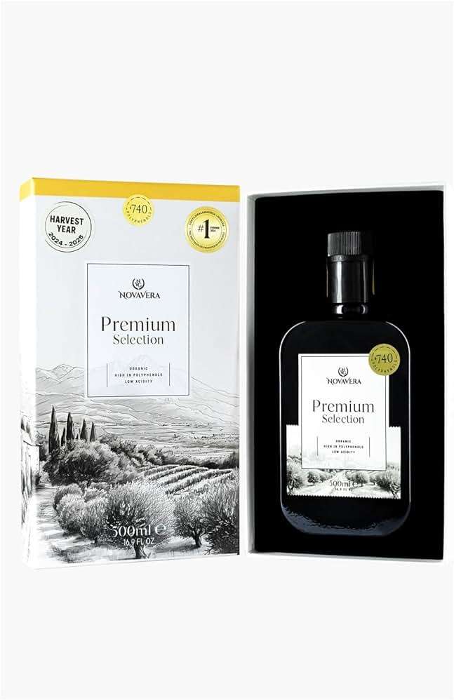 NVG NOVAVERA 1,000+ MG/KG High Polyphenol Rich Olive Oil, Early Harvest, USDA Organic Drinking Extra Virgin Olive Oil, Evoo World Ranking Top 1, Low Acidity, Cold Pressed, 16.9 oz - Image 1