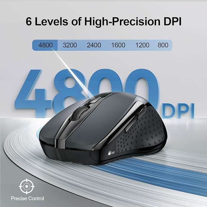 TECKNET Wireless Mouse (2.4G & BT5.0/3.0) Silent 4800 DPI Computer USB A & Bluetooth Mouse 6 Buttons, Wide Compatibility - Grey - Image 4