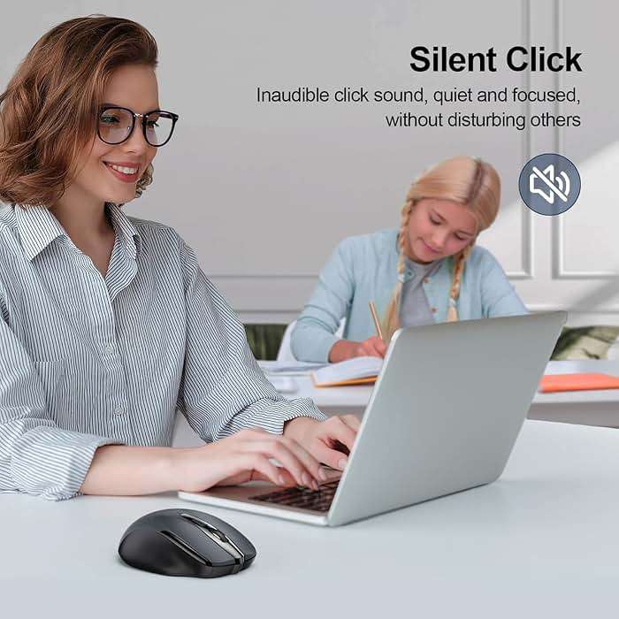 TECKNET Wireless Mouse (2.4G & BT5.0/3.0) Silent 4800 DPI Computer USB A & Bluetooth Mouse 6 Buttons, Wide Compatibility - Grey - Image 5