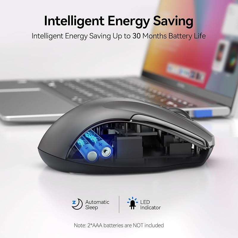 TECKNET Wireless Mouse (2.4G & BT5.0/3.0) Silent 4800 DPI Computer USB A & Bluetooth Mouse 6 Buttons, Wide Compatibility - Grey - Image 6