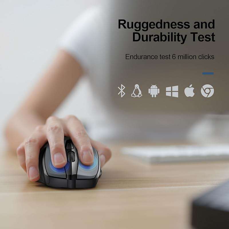 TECKNET Wireless Mouse (2.4G & BT5.0/3.0) Silent 4800 DPI Computer USB A & Bluetooth Mouse 6 Buttons, Wide Compatibility - Grey - Image 7