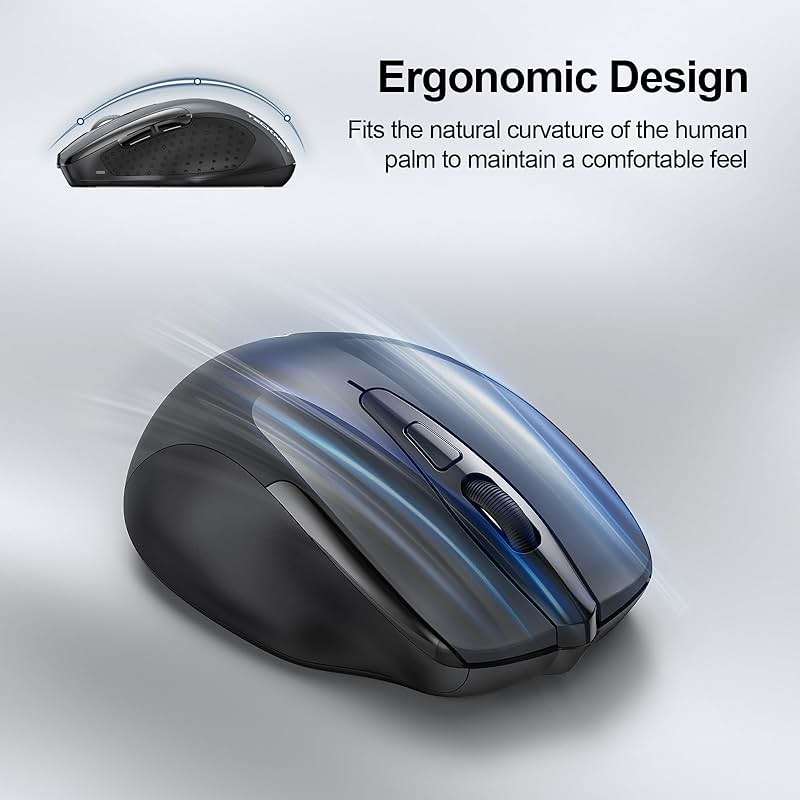 TECKNET Wireless Mouse (2.4G & BT5.0/3.0) Silent 4800 DPI Computer USB A & Bluetooth Mouse 6 Buttons, Wide Compatibility - Grey - Image 9