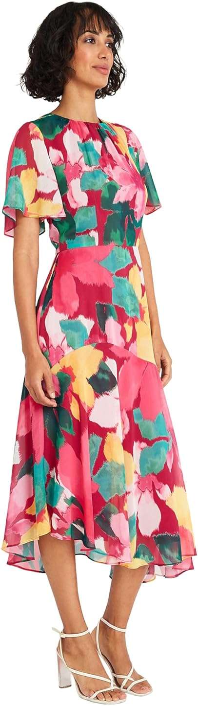 Maggy London Women's Maggy London Women's Dresses Short Flutter Sleeve Fit and Flare Dress with Asymmetric Hem Tier - Image 2