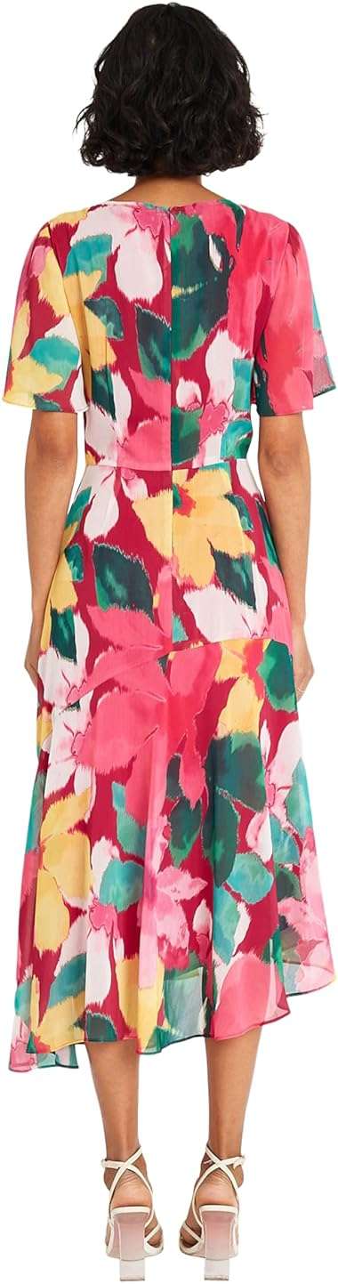Maggy London Women's Maggy London Women's Dresses Short Flutter Sleeve Fit and Flare Dress with Asymmetric Hem Tier - Image 3