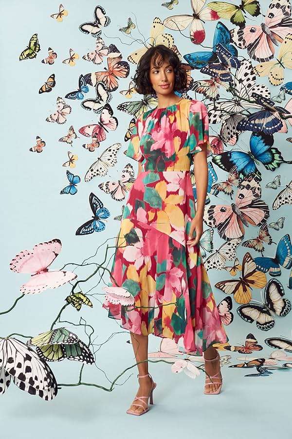 Maggy London Women's Maggy London Women's Dresses Short Flutter Sleeve Fit and Flare Dress with Asymmetric Hem Tier - Image 6