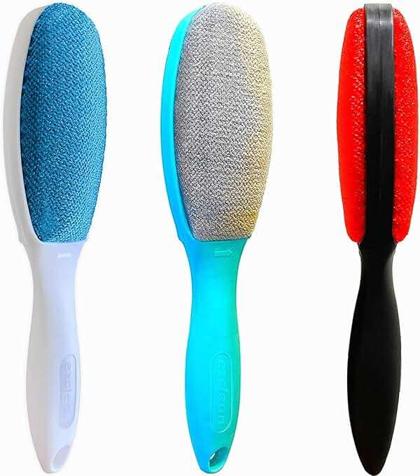 ezclean 3 Pack, 3 Colors, Lint Brush for Clothes, Furniture, Double Sided Pet Hair Remover Brush, Reusable Cleaner for Dog Cat Hair, Couch, Magic Velvet Lint Brush - Image 1
