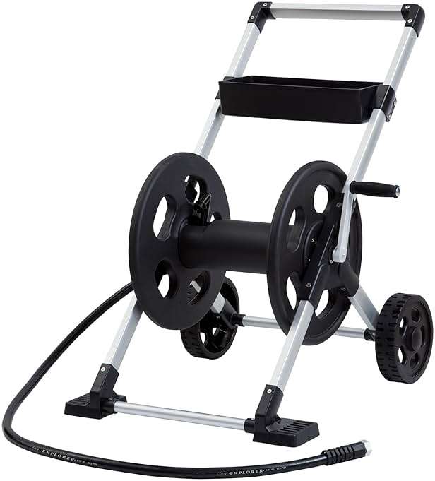 Liberty Garden 304 Explorer Two Wheel Hose Reel Cart, Aluminum, Holds 250-feet of 5/8" Hose, Silver/Black - Image 1