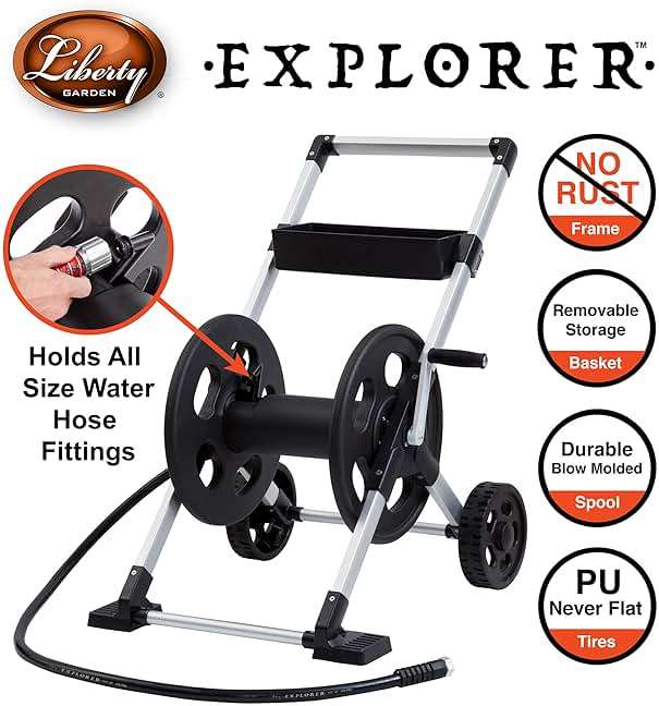 Liberty Garden 304 Explorer Two Wheel Hose Reel Cart, Aluminum, Holds 250-feet of 5/8" Hose, Silver/Black - Image 5