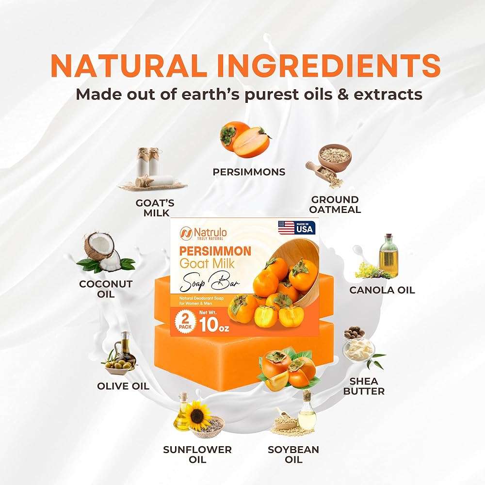 Persimmon Soap Bar for Body Odor Control – Purifying Deodorizing Body Wash with Goat Milk for Eliminating Body Odor – Great for Skin Brightening, Natural Deodorant Soap for Men & Women - Image 4