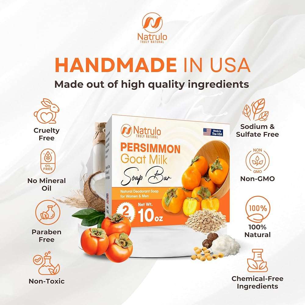 Persimmon Soap Bar for Body Odor Control – Purifying Deodorizing Body Wash with Goat Milk for Eliminating Body Odor – Great for Skin Brightening, Natural Deodorant Soap for Men & Women - Image 5