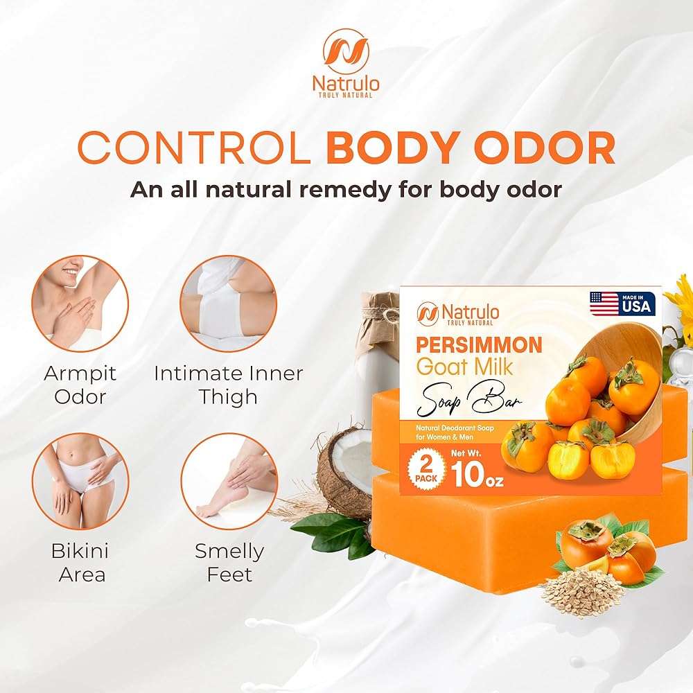 Persimmon Soap Bar for Body Odor Control – Purifying Deodorizing Body Wash with Goat Milk for Eliminating Body Odor – Great for Skin Brightening, Natural Deodorant Soap for Men & Women - Image 7