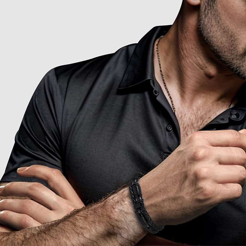 JAZTAKU Punk Gothic Leather Bracelet for Men Women Spike Cuff Bangle Cross Bracelet Adjustable Goth Jewelry - Image 3