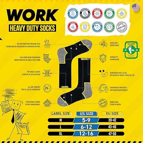SOXCO WORK Socks for Men Crew Length Black Socks 6/10 Pairs - Image 3