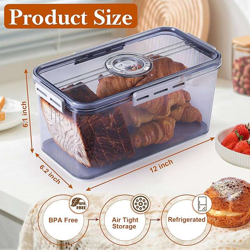ANYPROLUS Bread Box for Homemade Bread Boxes for Kitchen Counter Airtight, Time Recording Bread Storage Container with Lid, Bread Containers Storage Airtight Loaf Bread Keeper, Grey - Image 2