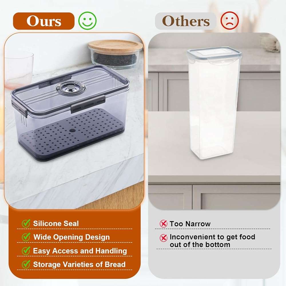ANYPROLUS Bread Box for Homemade Bread Boxes for Kitchen Counter Airtight, Time Recording Bread Storage Container with Lid, Bread Containers Storage Airtight Loaf Bread Keeper, Grey - Image 6