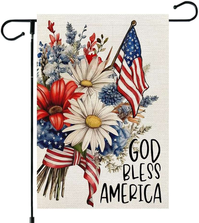 CROWNED BEAUTY 4th of July Garden Flag God Bless America 12x18 Inch Double Sided Independence Day Patriotic Yard Decorations for Outside - Image 1
