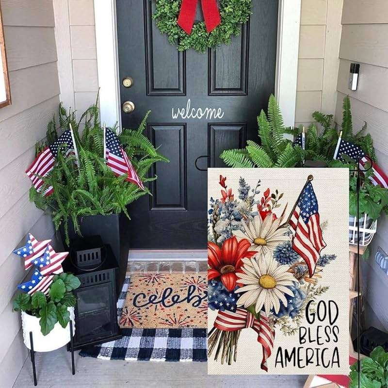 CROWNED BEAUTY 4th of July Garden Flag God Bless America 12x18 Inch Double Sided Independence Day Patriotic Yard Decorations for Outside - Image 2