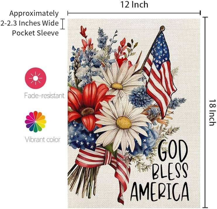 CROWNED BEAUTY 4th of July Garden Flag God Bless America 12x18 Inch Double Sided Independence Day Patriotic Yard Decorations for Outside - Image 3