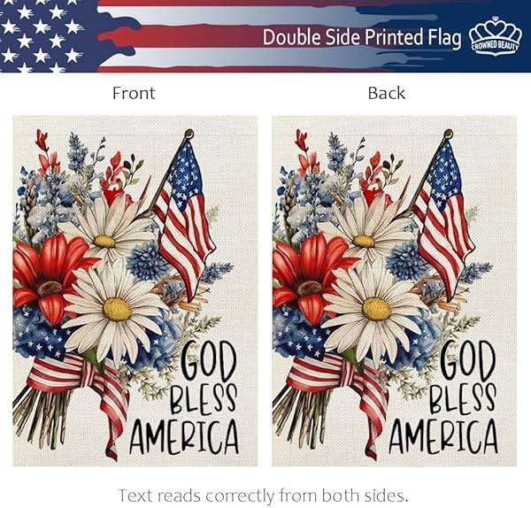 CROWNED BEAUTY 4th of July Garden Flag God Bless America 12x18 Inch Double Sided Independence Day Patriotic Yard Decorations for Outside - Image 6