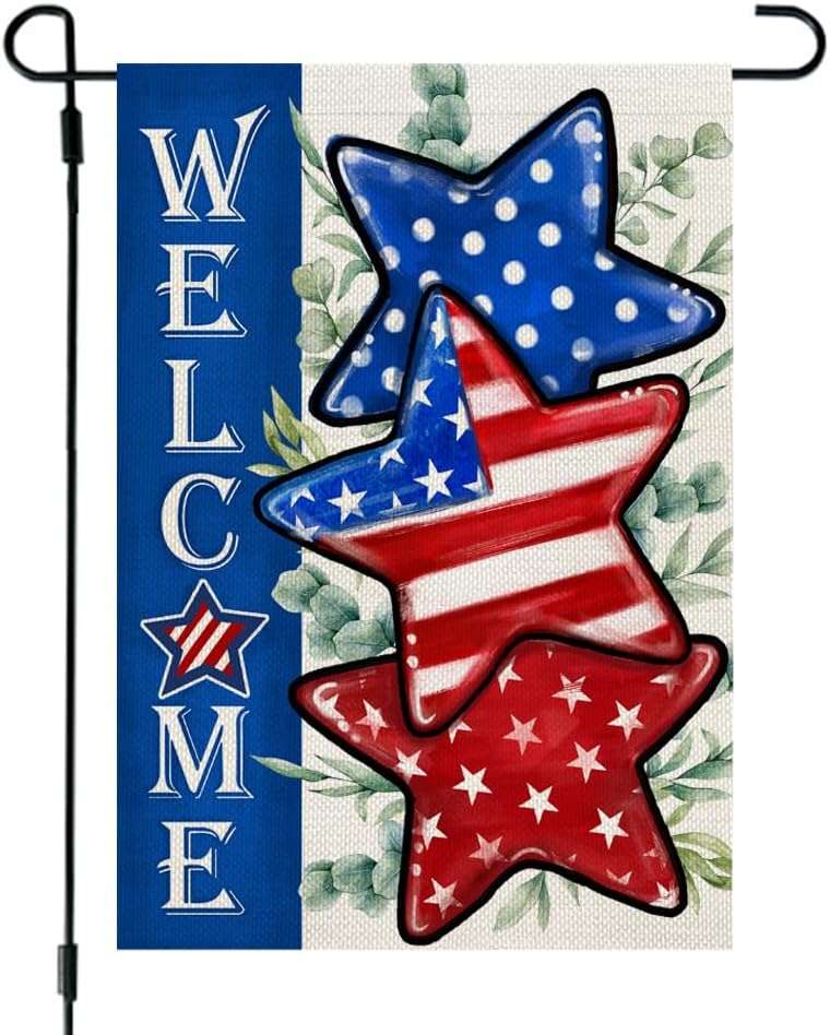 CROWNED BEAUTY 4th of July Patriotic Stars Garden Flag 12x18 Inch Double Sided for Outside Small Burlap Independence Day Welcome Yard Decorations - Image 1