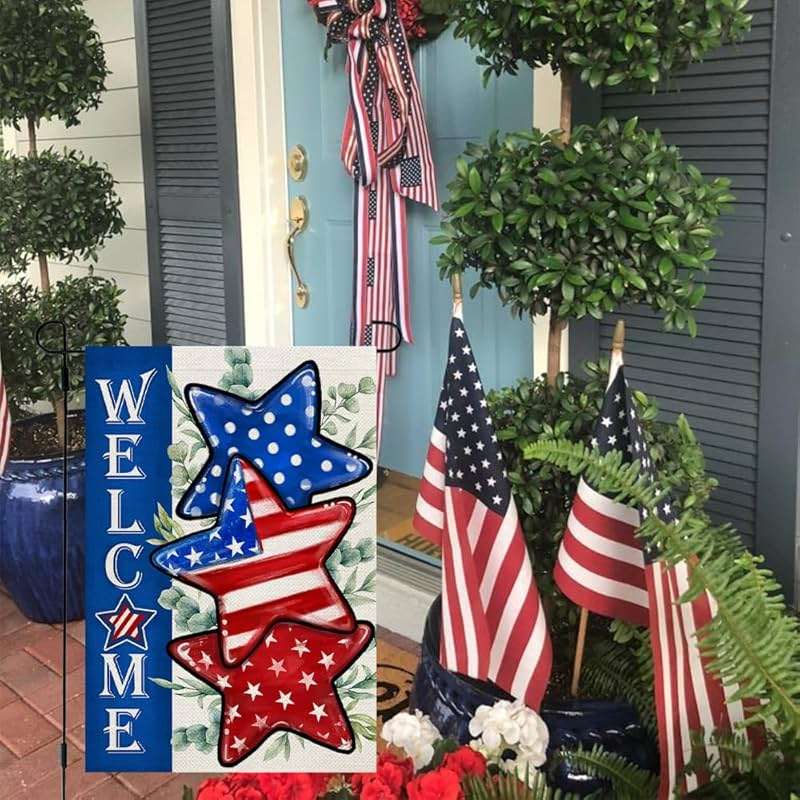 CROWNED BEAUTY 4th of July Patriotic Stars Garden Flag 12x18 Inch Double Sided for Outside Small Burlap Independence Day Welcome Yard Decorations - Image 2