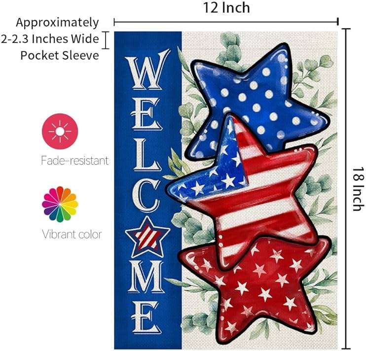 CROWNED BEAUTY 4th of July Patriotic Stars Garden Flag 12x18 Inch Double Sided for Outside Small Burlap Independence Day Welcome Yard Decorations - Image 3
