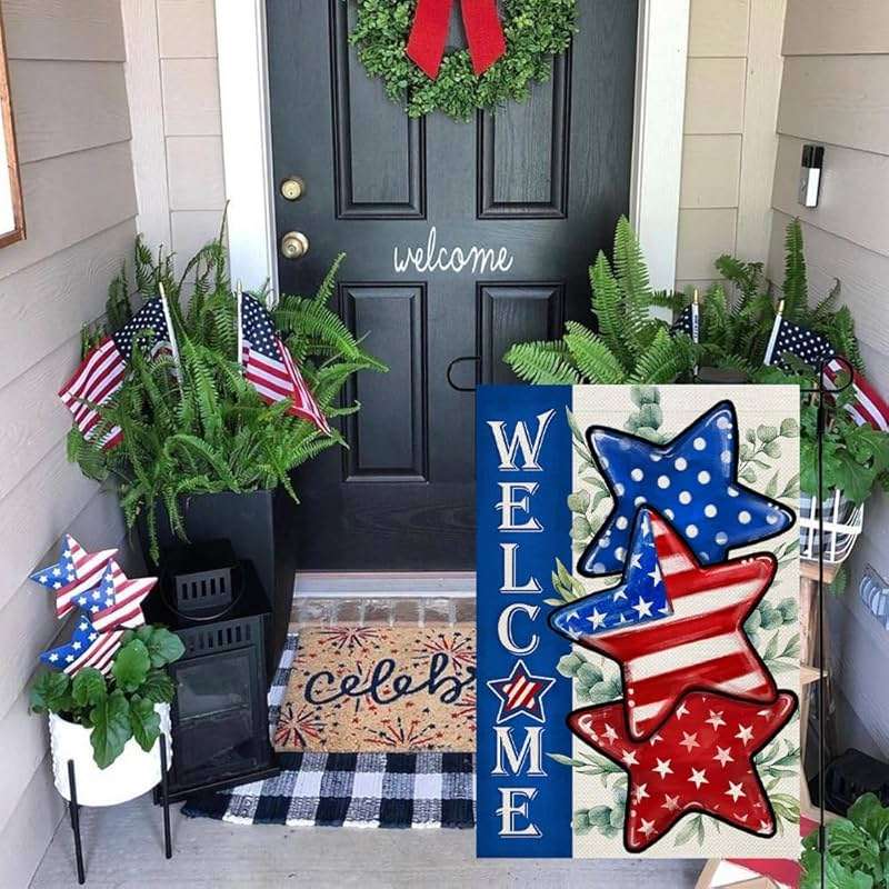 CROWNED BEAUTY 4th of July Patriotic Stars Garden Flag 12x18 Inch Double Sided for Outside Small Burlap Independence Day Welcome Yard Decorations - Image 4