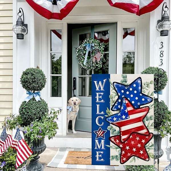 CROWNED BEAUTY 4th of July Patriotic Stars Garden Flag 12x18 Inch Double Sided for Outside Small Burlap Independence Day Welcome Yard Decorations - Image 5