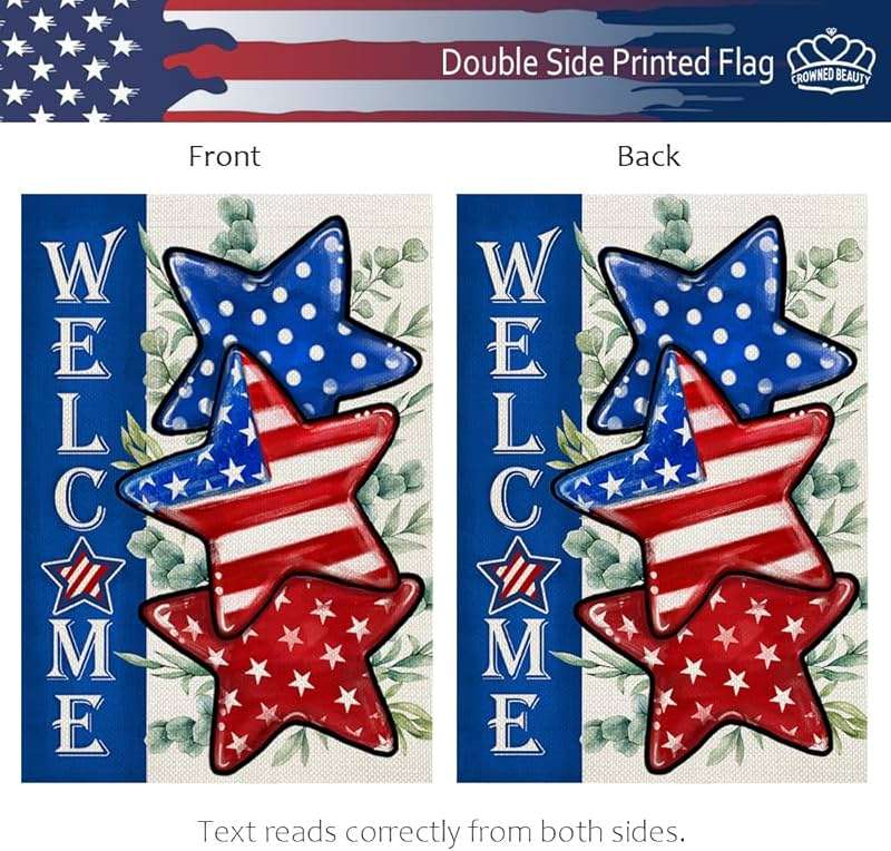 CROWNED BEAUTY 4th of July Patriotic Stars Garden Flag 12x18 Inch Double Sided for Outside Small Burlap Independence Day Welcome Yard Decorations - Image 6