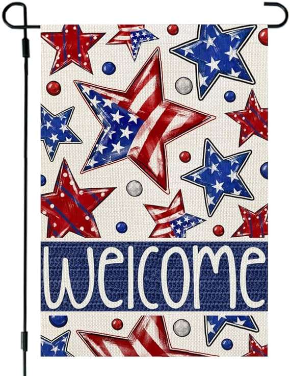 CROWNED BEAUTY 4th of July Garden Flag Patriotic Stars 12x18 Inch Double Sided for Outside Small Burlap Independence Day Welcome Yard Flag - Image 1