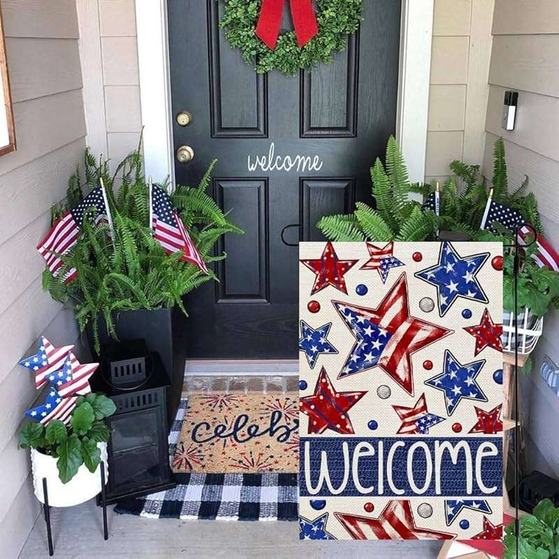 CROWNED BEAUTY 4th of July Garden Flag Patriotic Stars 12x18 Inch Double Sided for Outside Small Burlap Independence Day Welcome Yard Flag - Image 2