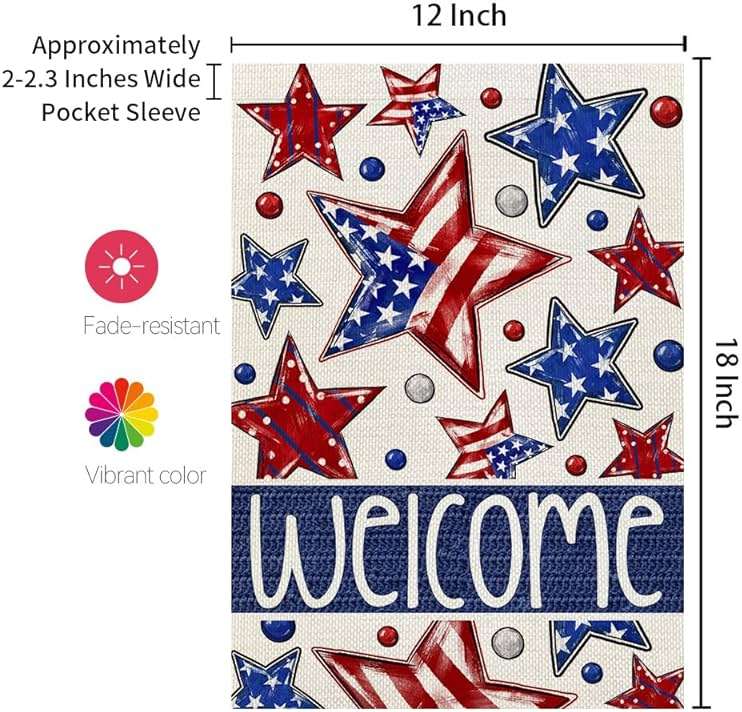 CROWNED BEAUTY 4th of July Garden Flag Patriotic Stars 12x18 Inch Double Sided for Outside Small Burlap Independence Day Welcome Yard Flag - Image 3