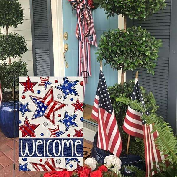CROWNED BEAUTY 4th of July Garden Flag Patriotic Stars 12x18 Inch Double Sided for Outside Small Burlap Independence Day Welcome Yard Flag - Image 4