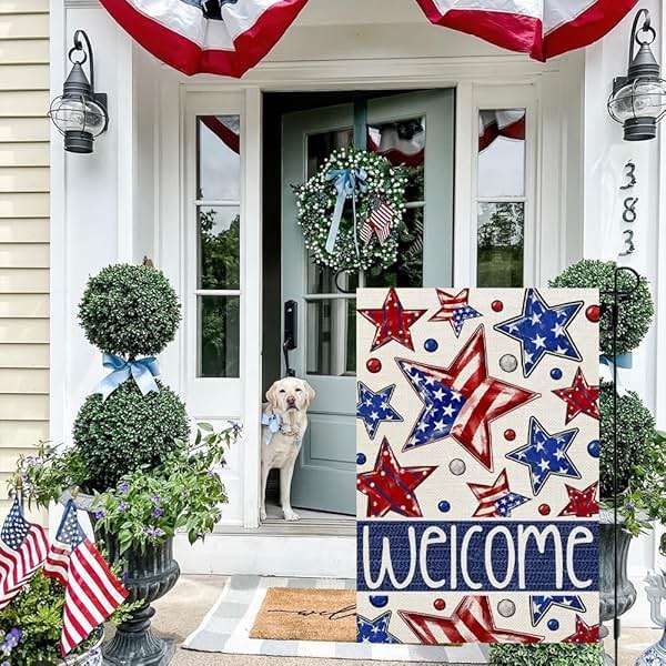 CROWNED BEAUTY 4th of July Garden Flag Patriotic Stars 12x18 Inch Double Sided for Outside Small Burlap Independence Day Welcome Yard Flag - Image 5