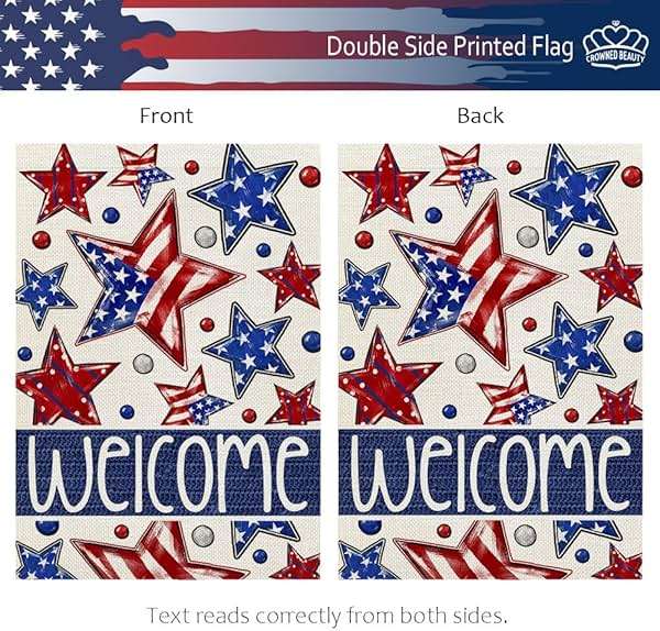 CROWNED BEAUTY 4th of July Garden Flag Patriotic Stars 12x18 Inch Double Sided for Outside Small Burlap Independence Day Welcome Yard Flag - Image 6