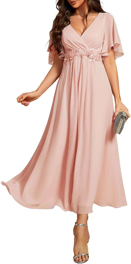 Ever-Pretty Women's V Neck Chiffon Formal Wedding Guest Dress Applique A-Line Maxi Mother of Bride Dresses 02093 - Image 1