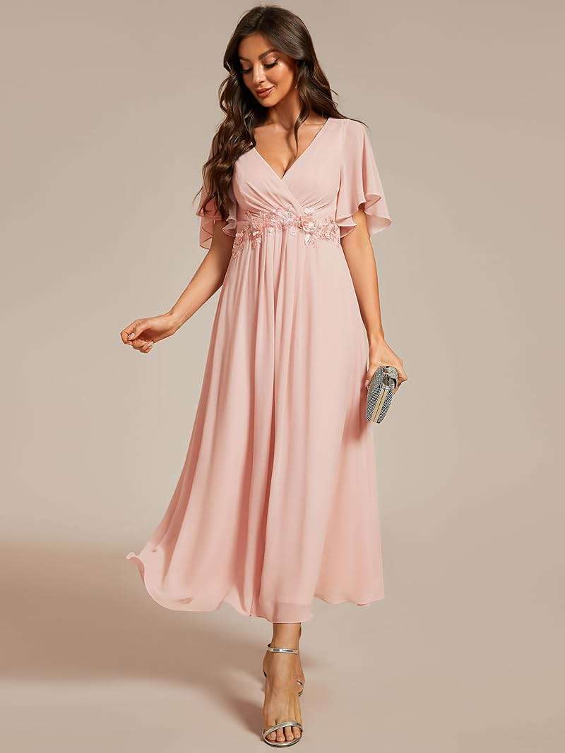 Ever-Pretty Women's V Neck Chiffon Formal Wedding Guest Dress Applique A-Line Maxi Mother of Bride Dresses 02093 - Image 3