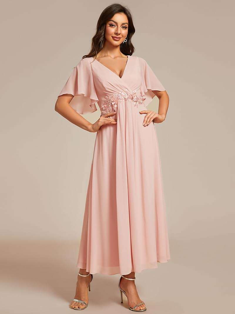 Ever-Pretty Women's V Neck Chiffon Formal Wedding Guest Dress Applique A-Line Maxi Mother of Bride Dresses 02093 - Image 4
