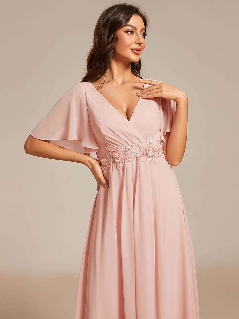 Ever-Pretty Women's V Neck Chiffon Formal Wedding Guest Dress Applique A-Line Maxi Mother of Bride Dresses 02093 - Image 5