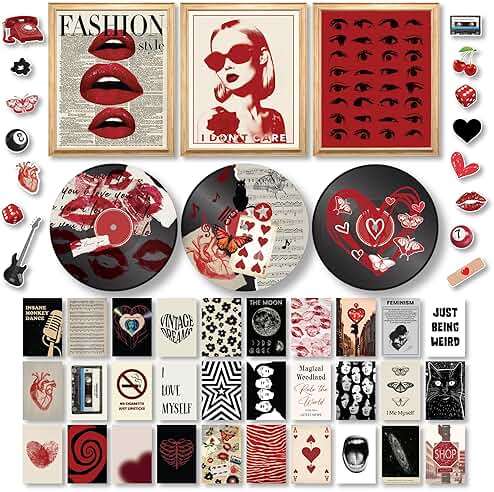 97 Decor Downtown Girl Room Decor Y2k Posters - Dark Red Downtown Girl Aesthetic Wall Decor, Y2k Room Decor 2000s Collage Kit, Trendy Wall Art Prints Dorm Decorations For Teen Girls Bedroom (Unframed) - Image 1