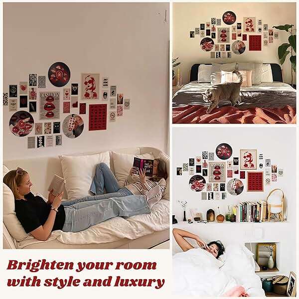 97 Decor Downtown Girl Room Decor Y2k Posters - Dark Red Downtown Girl Aesthetic Wall Decor, Y2k Room Decor 2000s Collage Kit, Trendy Wall Art Prints Dorm Decorations For Teen Girls Bedroom (Unframed) - Image 4